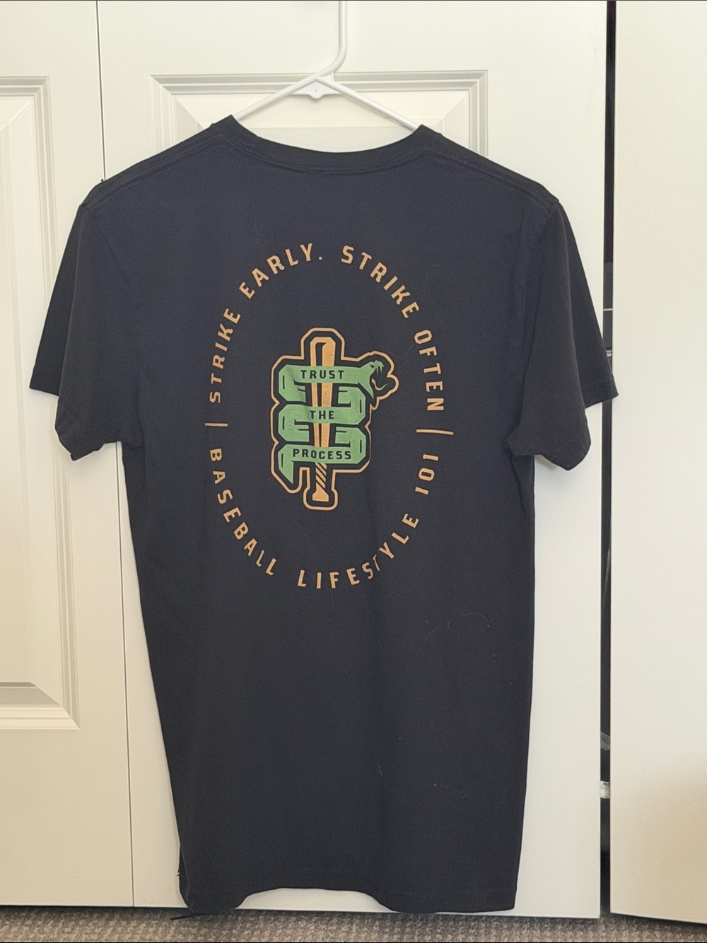 Men's Black Short-Sleeve Tee with Green Embroidered Logo